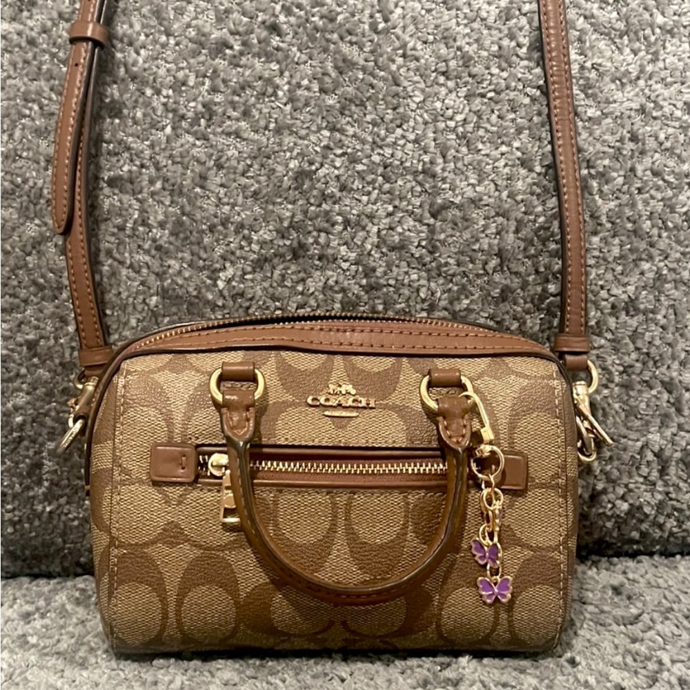 COACH Mini Rowan Crossbody Bag - in Light Brown Signature Coated Canvas
